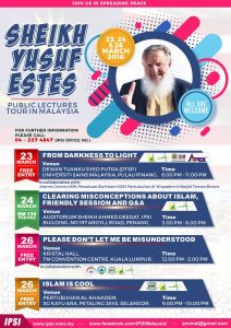 Read more about the article SHEIKH YUSUF ESTES PUBLIC LECTURES TOUR IN MALAYSIA : 23, 24 & 26 Mac 2018 :